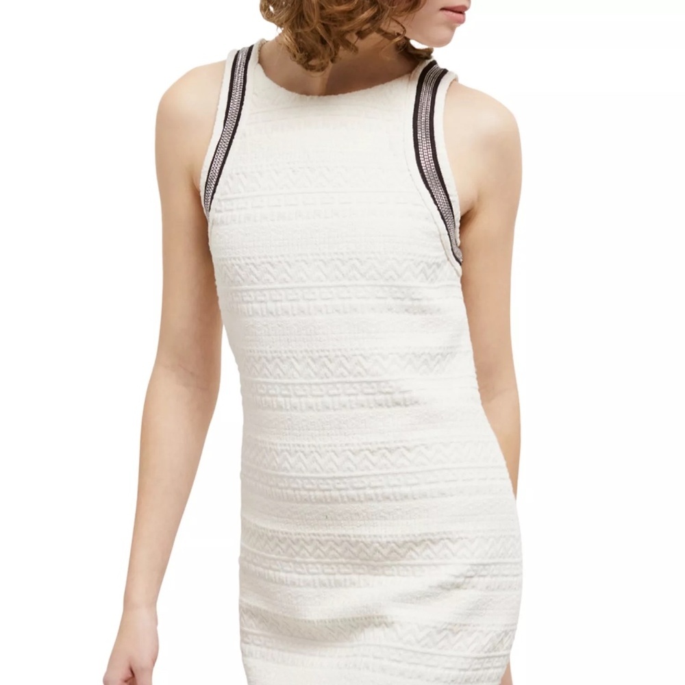 🤍⛓️ NWT The Kooples Ivory Chain Trim Textured Mini Dress | Cotton Blend $325! - Picture 2 of 10